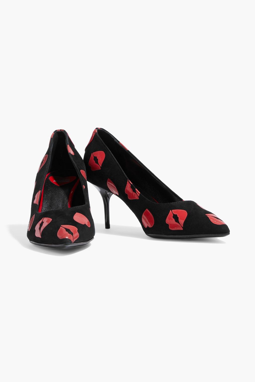 LOVE MOSCHINO Appliquéd printed suede pumps