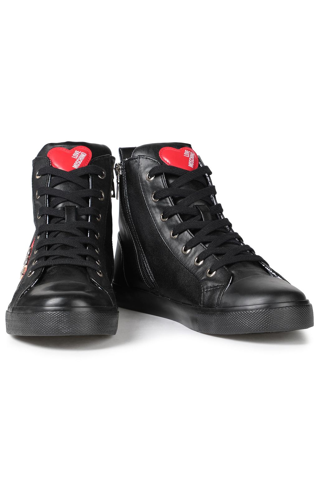 LOVE MOSCHINO Logo-appliquéd faux leather high-top sneakers