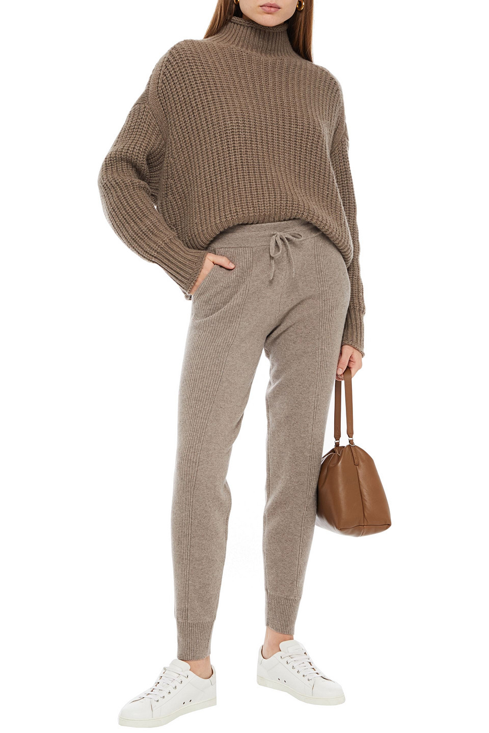 Naadam Ribbed Mélange Cashmere Tapered Trousers In Neutrals