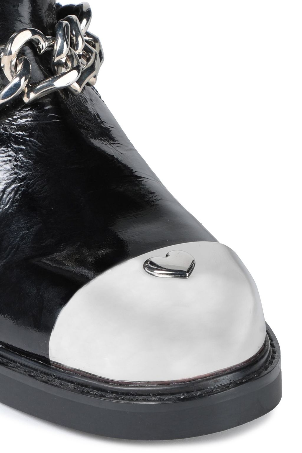 LOVE MOSCHINO Embellished crinkled patent-leather boots