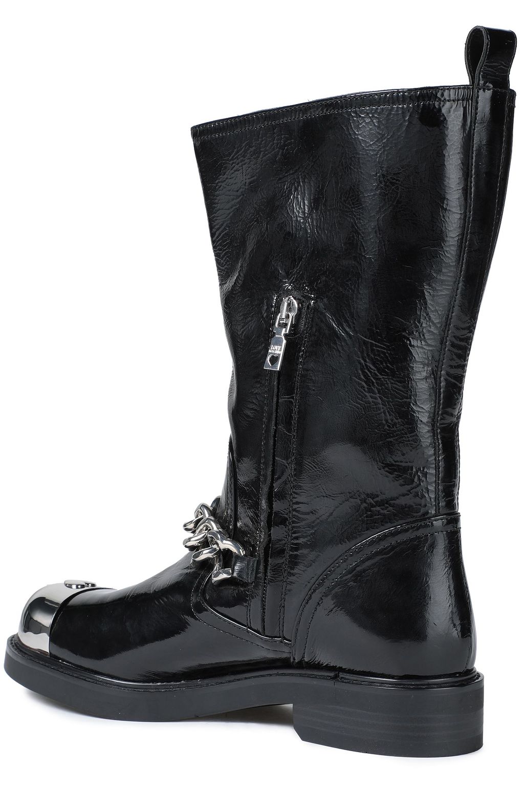 LOVE MOSCHINO Embellished crinkled patent-leather boots