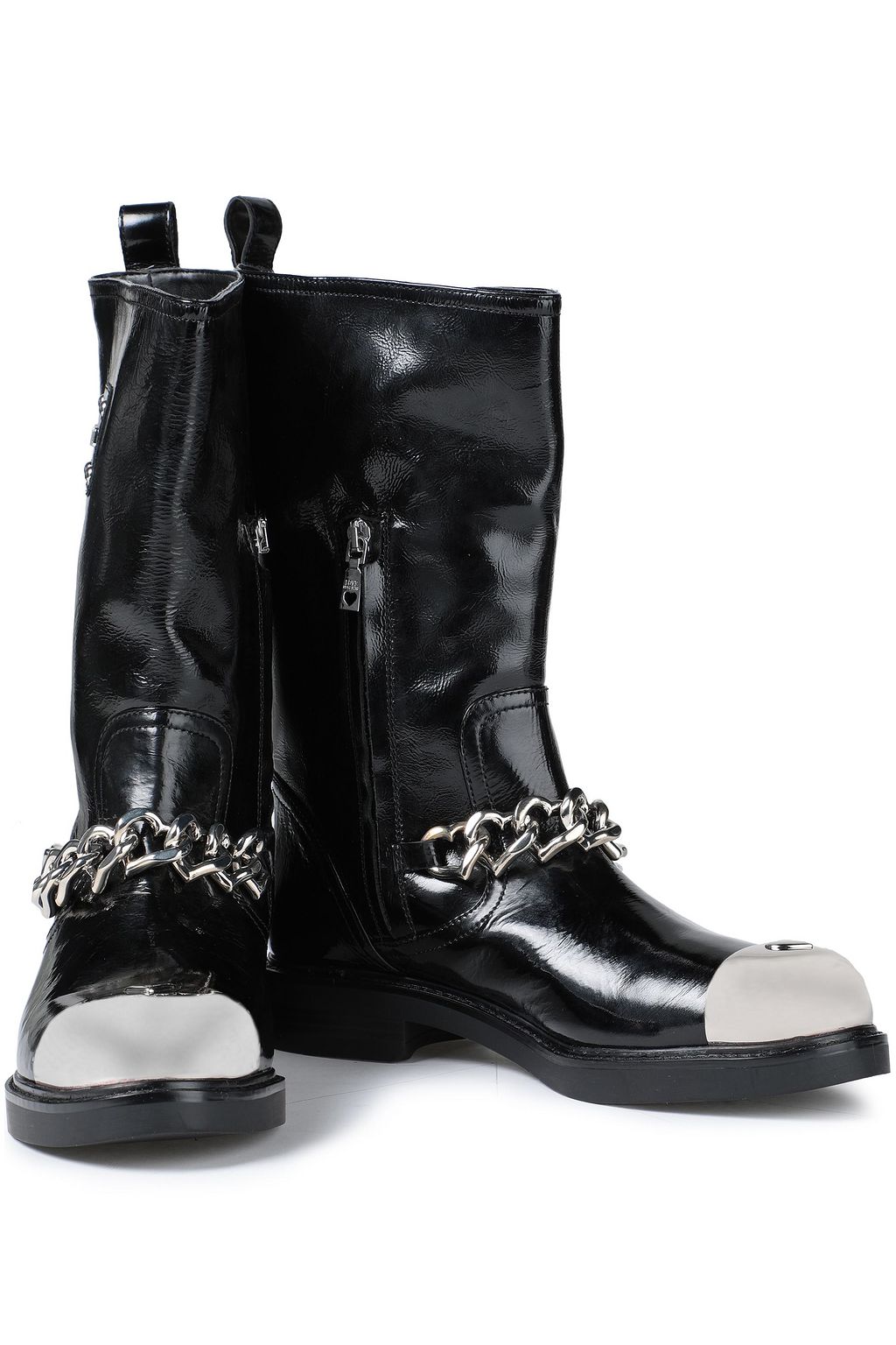 LOVE MOSCHINO Embellished crinkled patent-leather boots