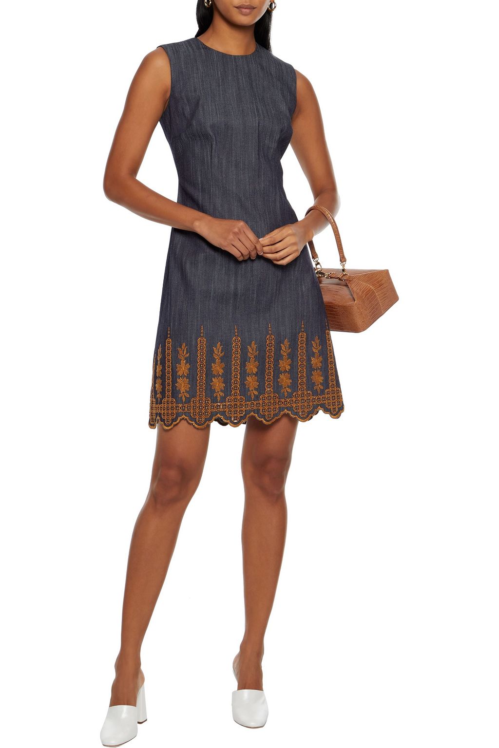 ADAM LIPPES Broderie anglaise-trimmed denim mini dress