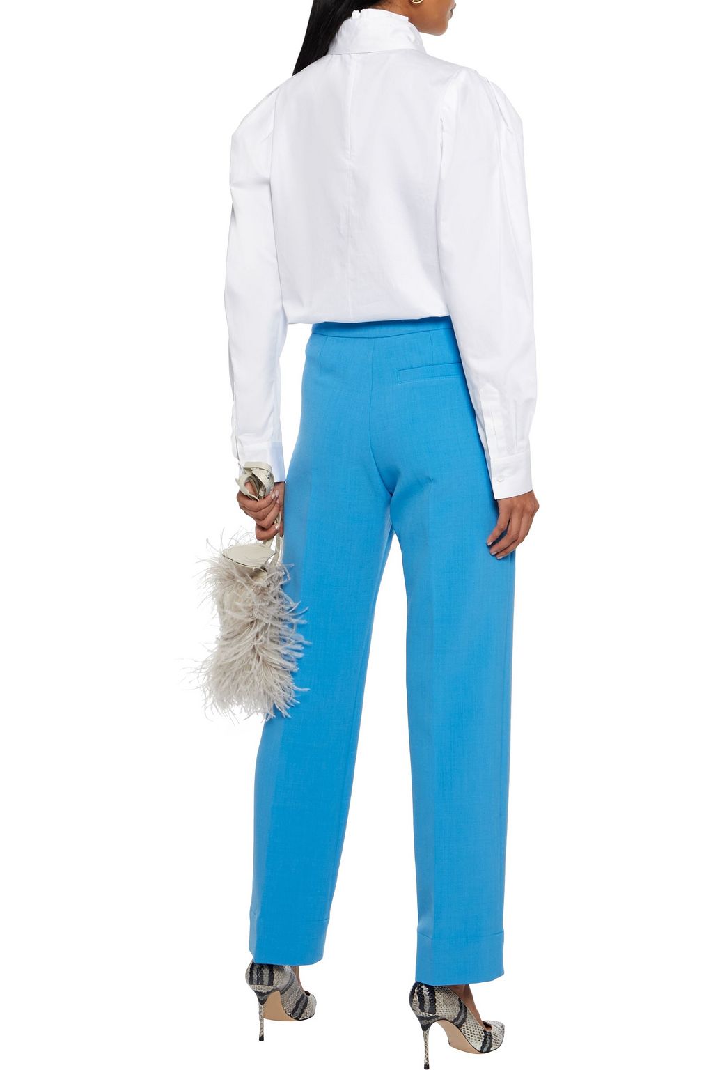 ADAM LIPPES Tie-neck gathered cotton-poplin blouse