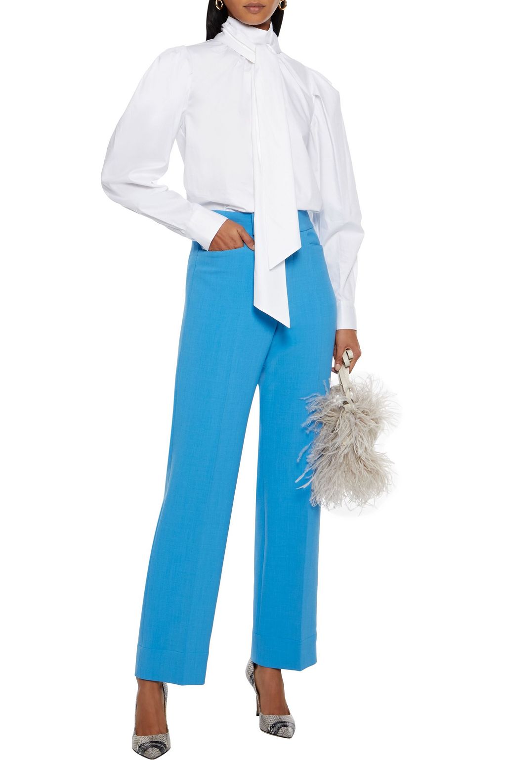 ADAM LIPPES Tie-neck gathered cotton-poplin blouse