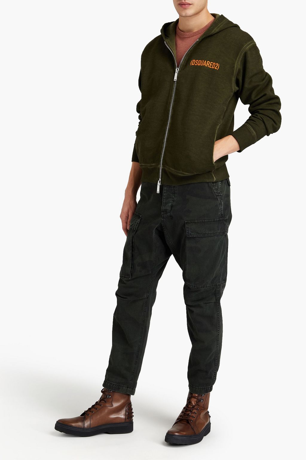 DSQUARED2 Printed cotton-fleece zip-up hoodie