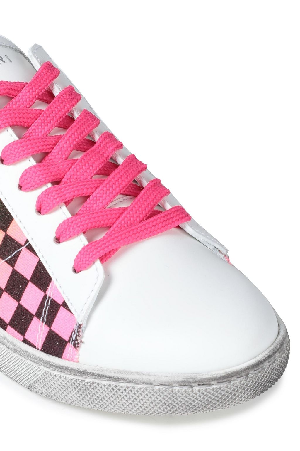 AMIRI Neon checked canvas-paneled leather sneakers