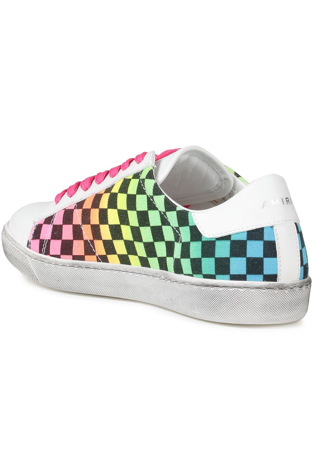 AMIRI Neon checked canvas-paneled leather sneakers