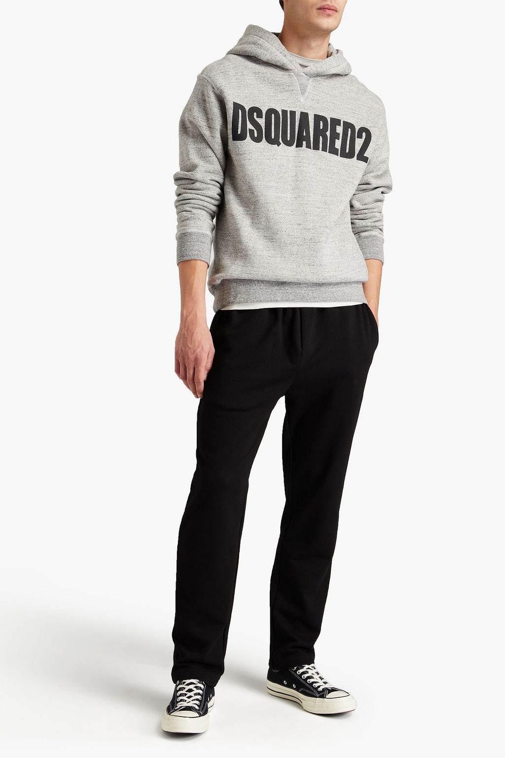 DSQUARED2 Printed mélange cotton-jersey hoodie