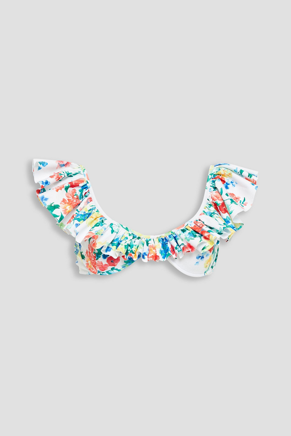 CAROLINE CONSTAS RUFFLED PRINTED BIKINI TOP