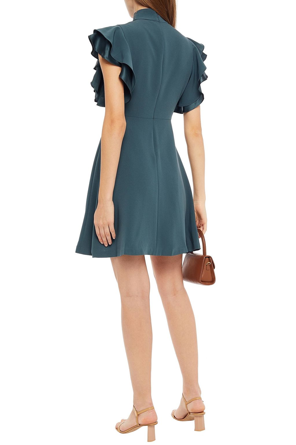 CINQ À SEPT Pussy-bow ruffled crepe mini dress