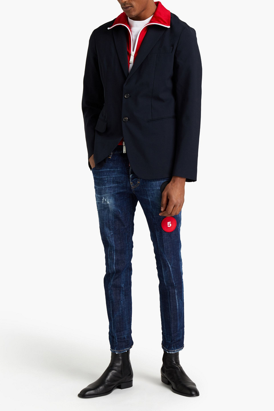 Dsquared2 Man Piqué-paneled Stretch-wool Crepe Blazer In Blue