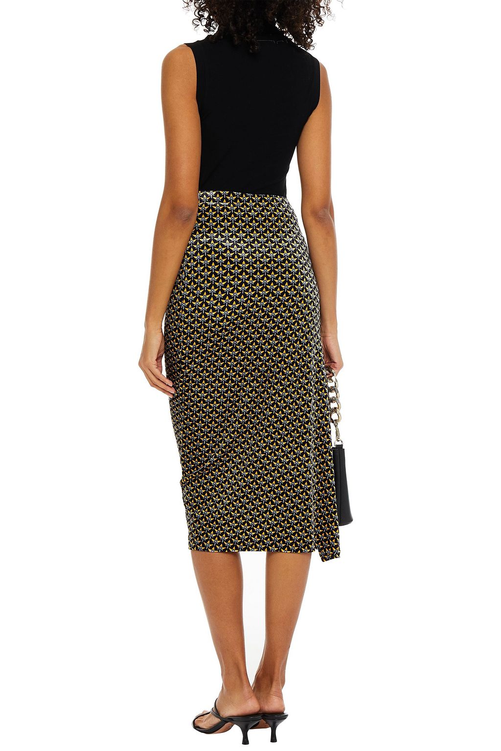 RABANNE Ruched printed velvet midi skirt