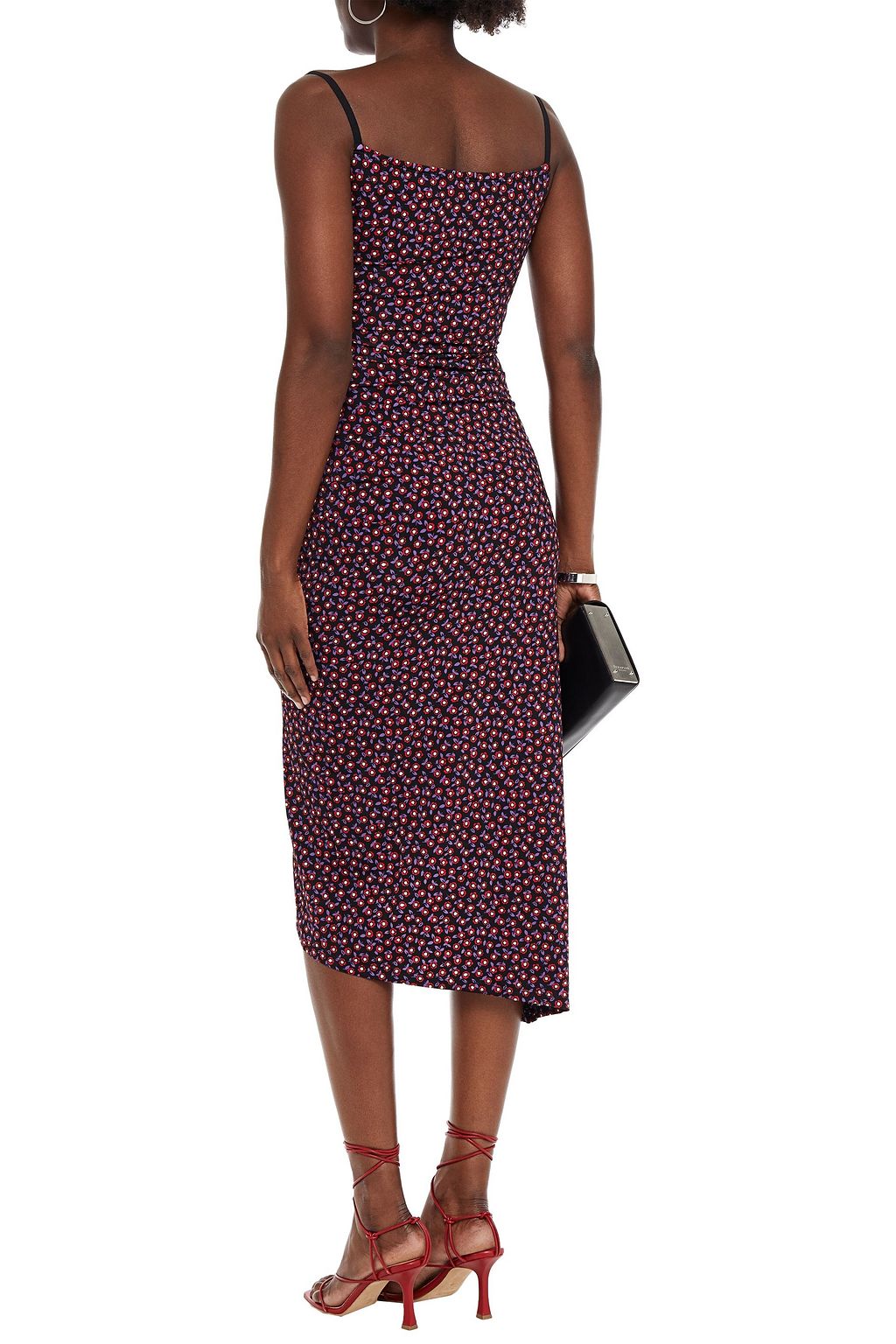 RABANNE Asymmetric ruched floral-print stretch-jersey dress