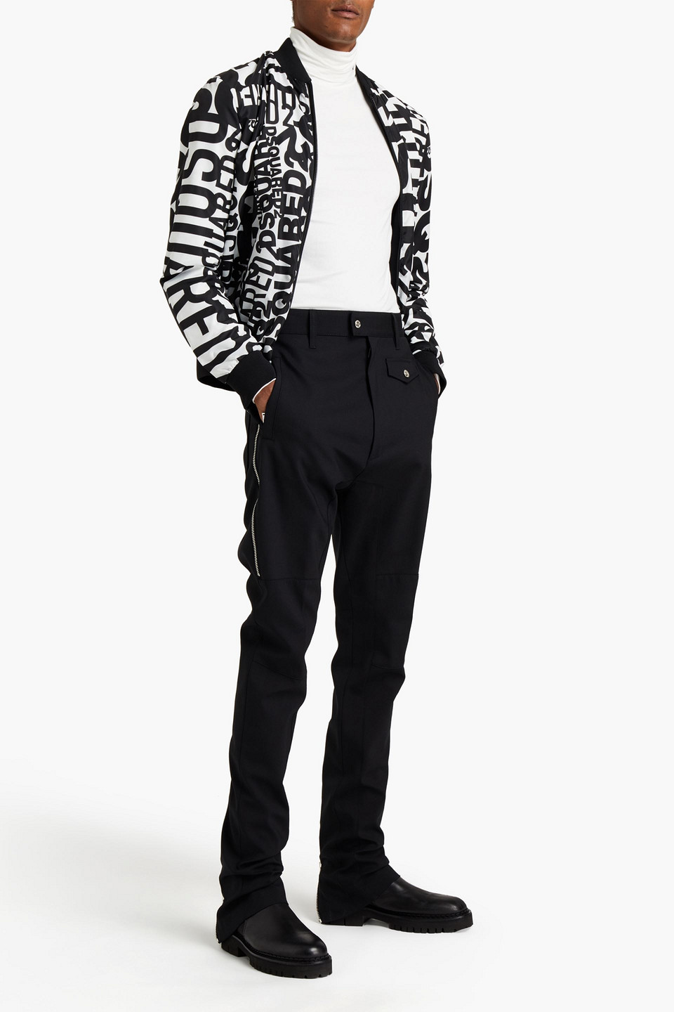 Dsquared2 Man Tapered Zip-detailed Stretch-wool Crepe Trousers In Black