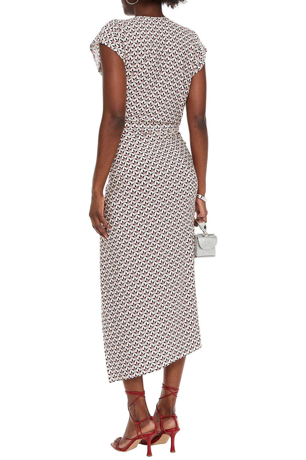 RABANNE Wrap-effect draped printed stretch-jersey midi dress