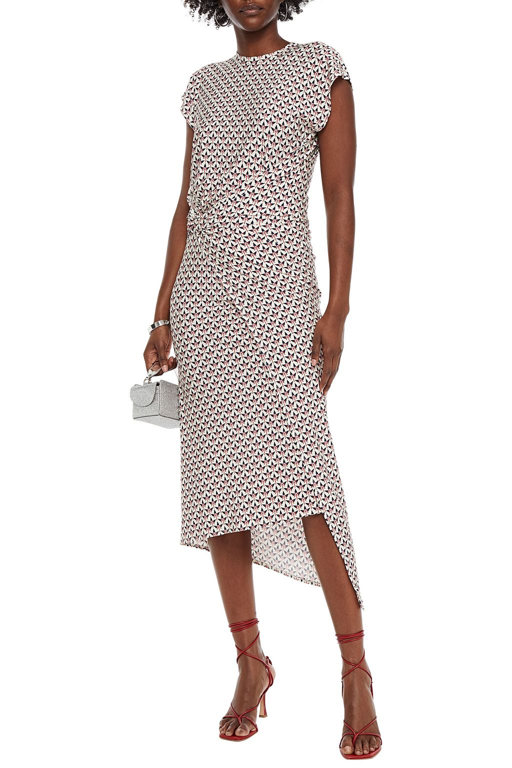 RABANNE Wrap-effect draped printed stretch-jersey midi dress