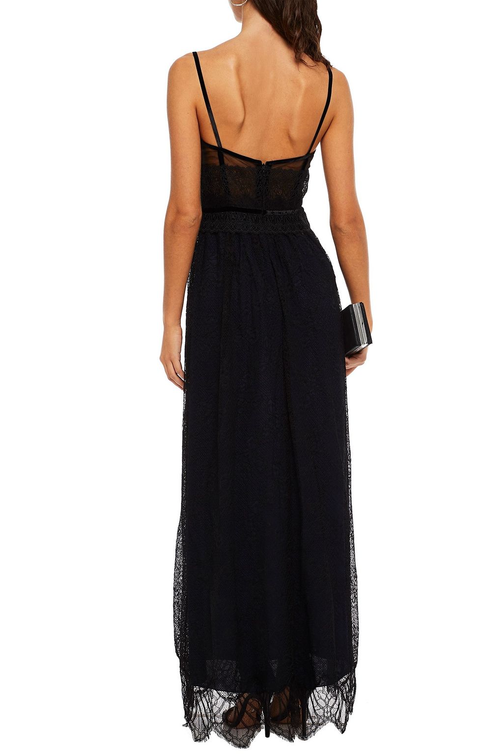 AMANDA WAKELEY Velvet-trimmed gathered lace maxi dress