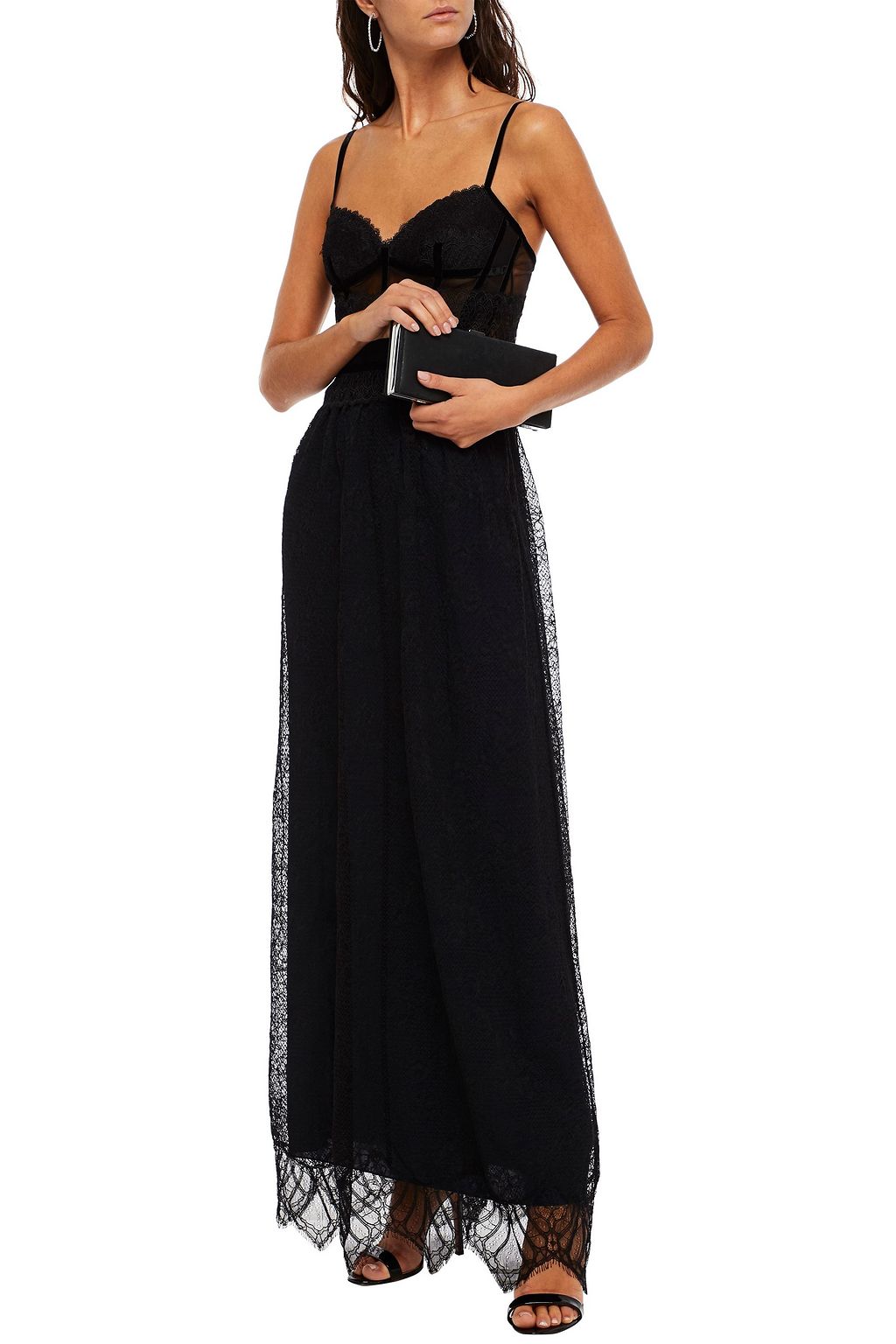 AMANDA WAKELEY Velvet-trimmed gathered lace maxi dress