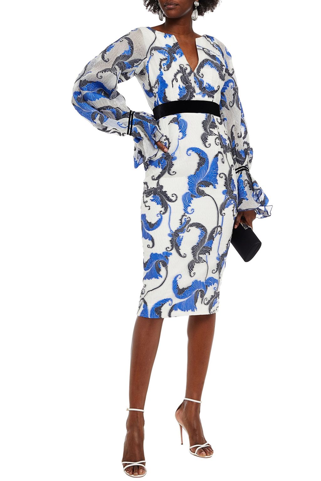 AMANDA WAKELEY Velvet-trimmed silk-blend cloqué midi dress