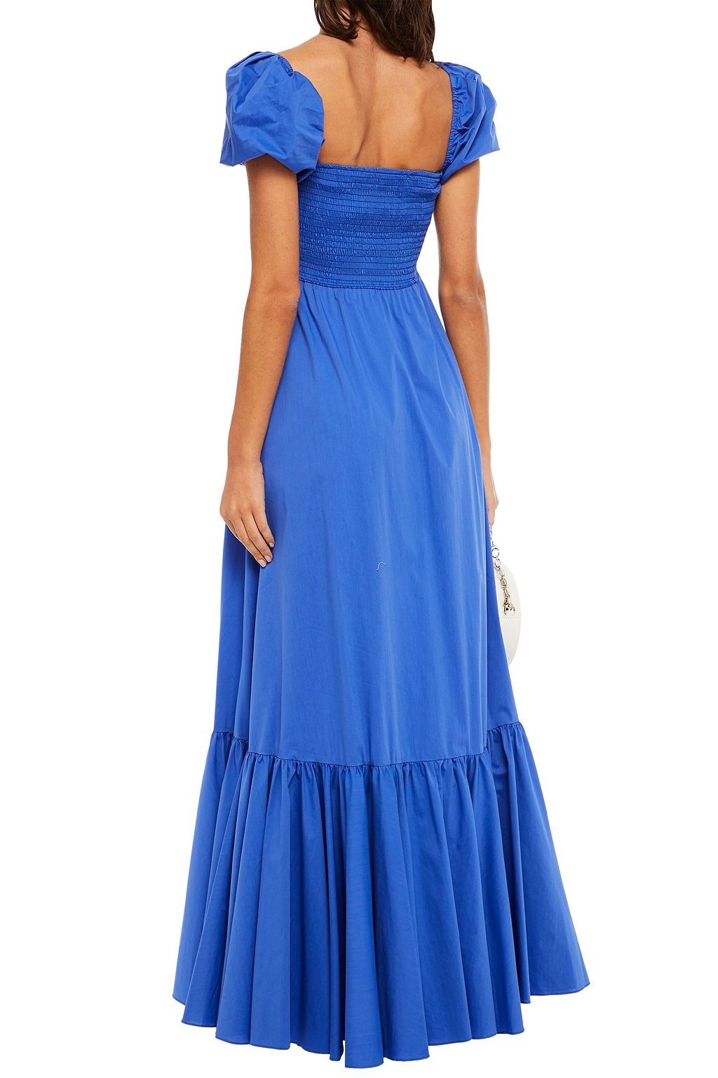 CAROLINE CONSTAS Shirred gathered cotton-blend poplin maxi dress