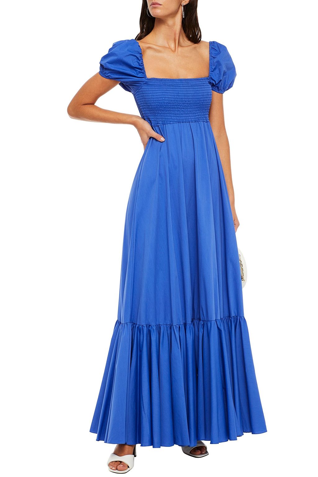 CAROLINE CONSTAS Shirred gathered cotton-blend poplin maxi dress