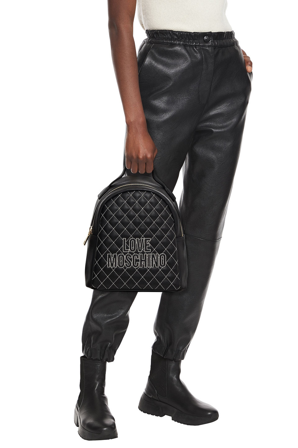 Love Moschino Quilted Printed Faux Leather Backpack