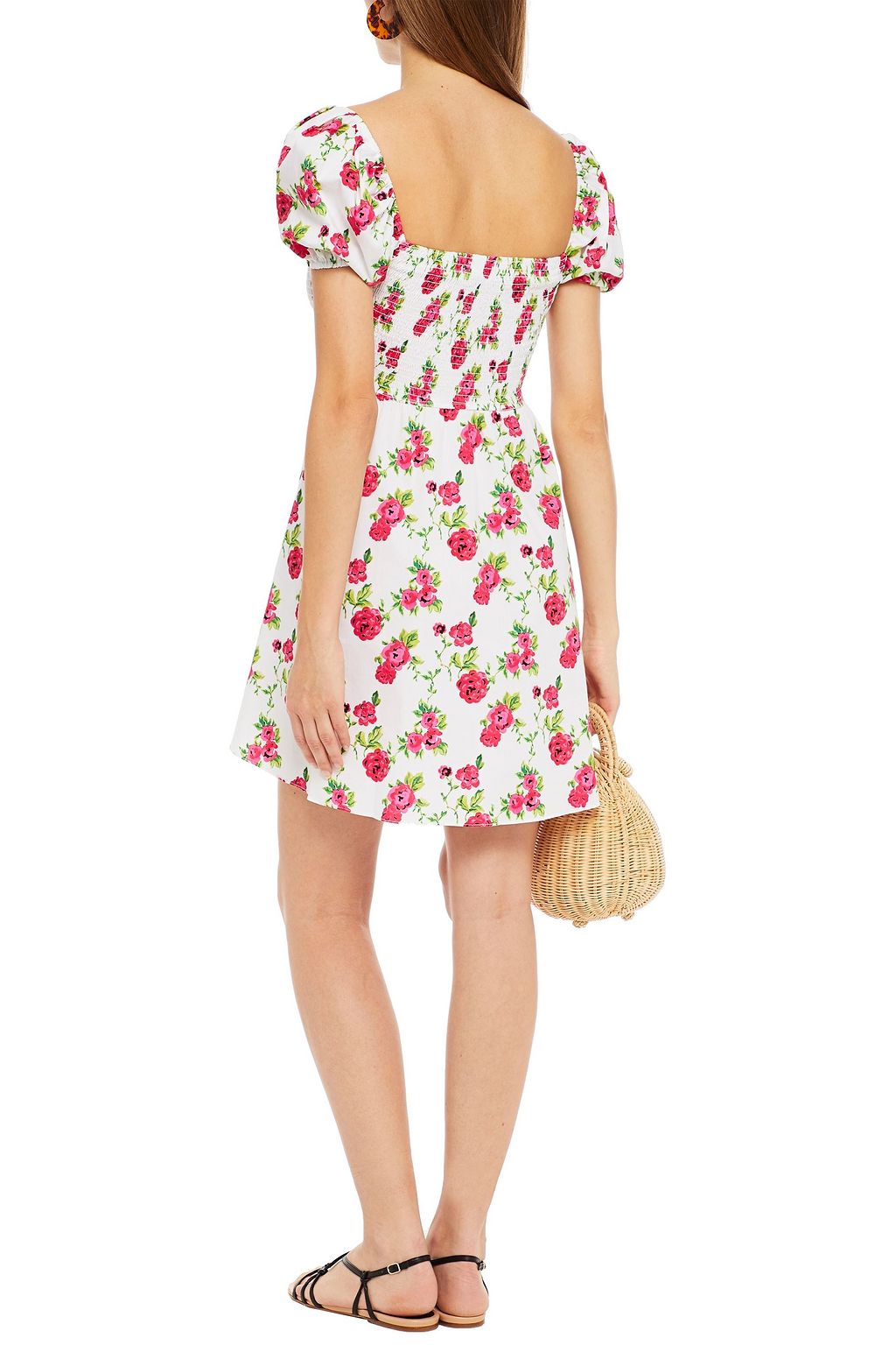 CAROLINE CONSTAS Shirred floral-print cotton-blend poplin mini dress
