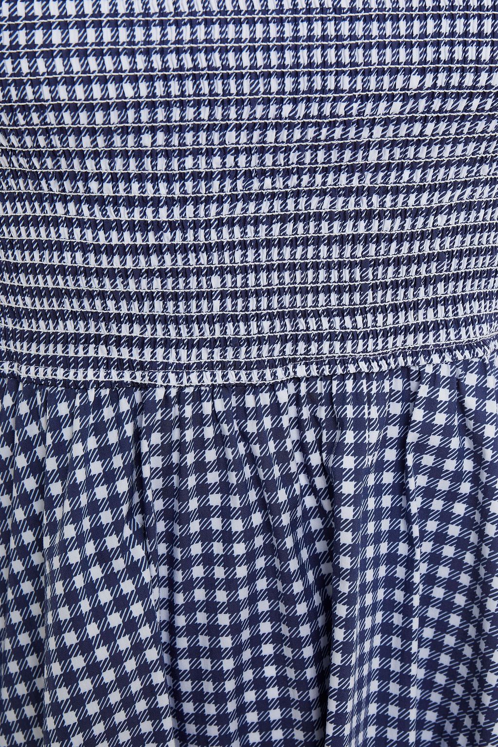 CAROLINE CONSTAS Shirred gingham cotton-blend poplin mini dress