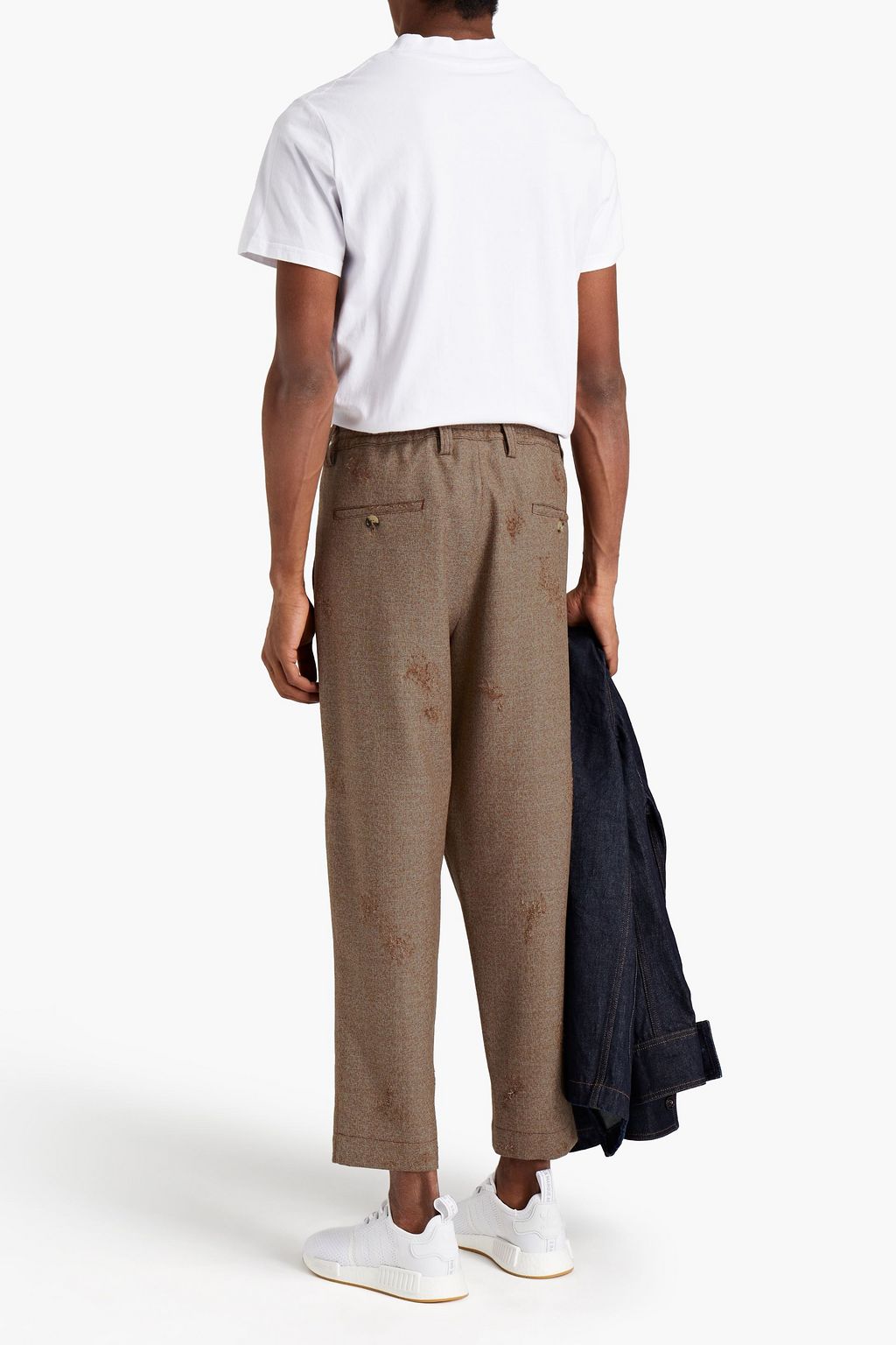 MARNI Pleated distressed wool-tweed pants