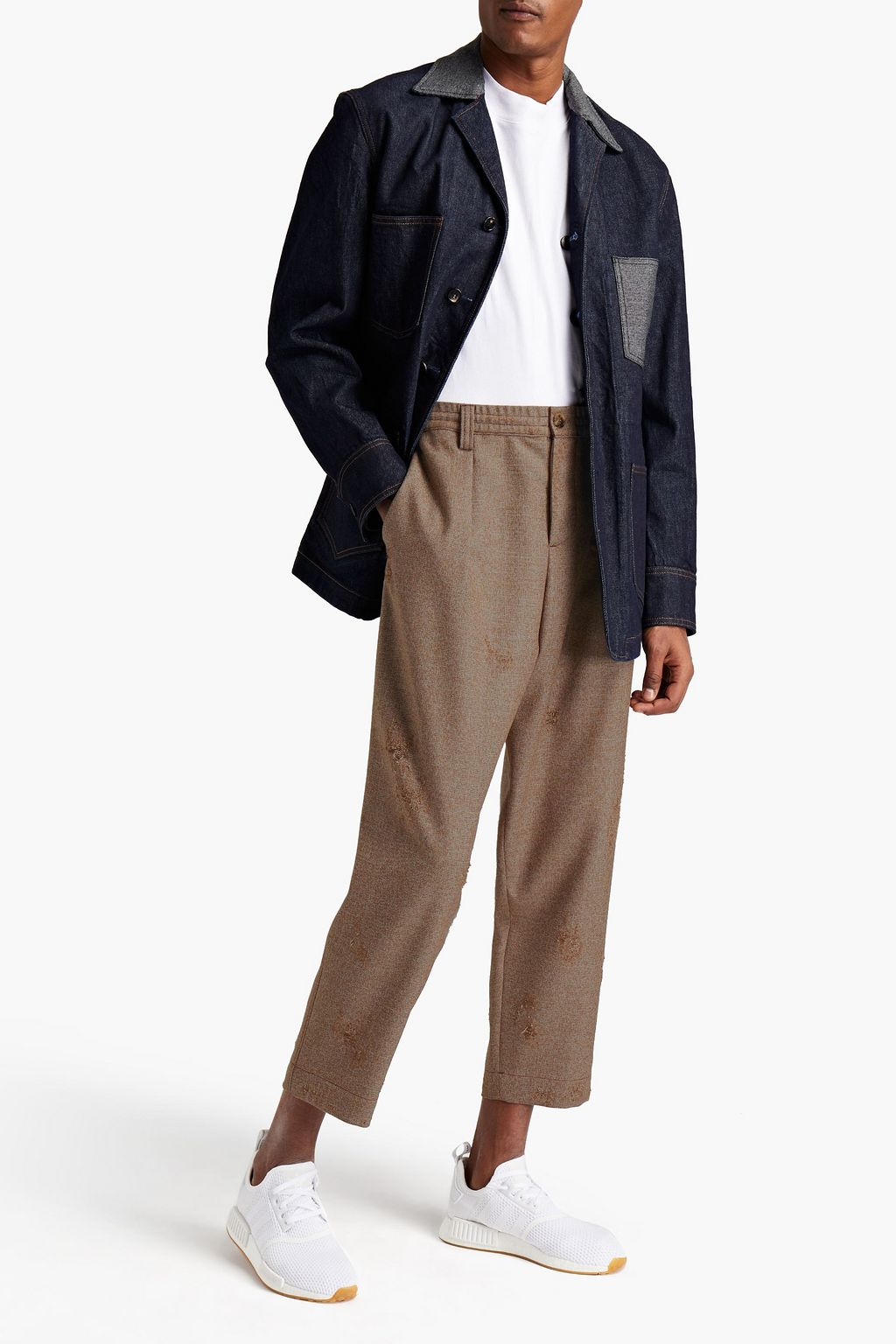 MARNI Pleated distressed wool-tweed pants