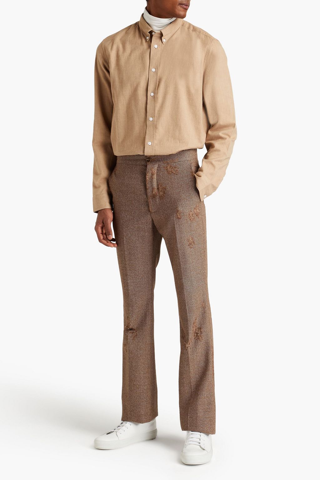 MARNI Distressed wool-tweed chinos