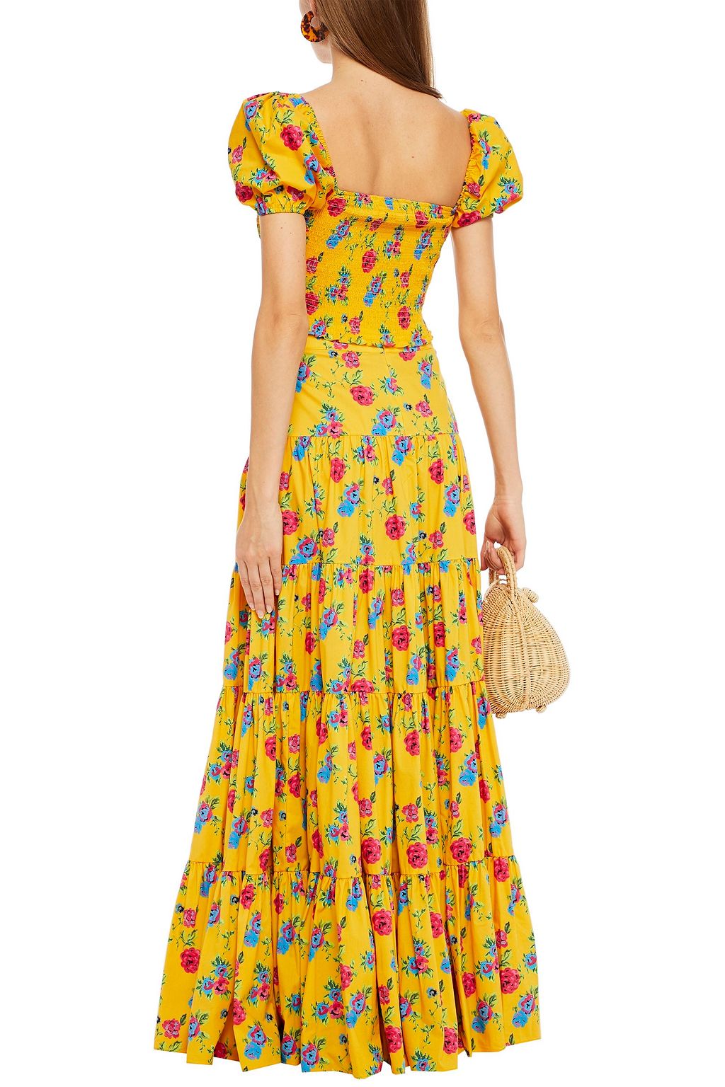 CAROLINE CONSTAS Tiered floral-print cotton-blend poplin maxi skirt