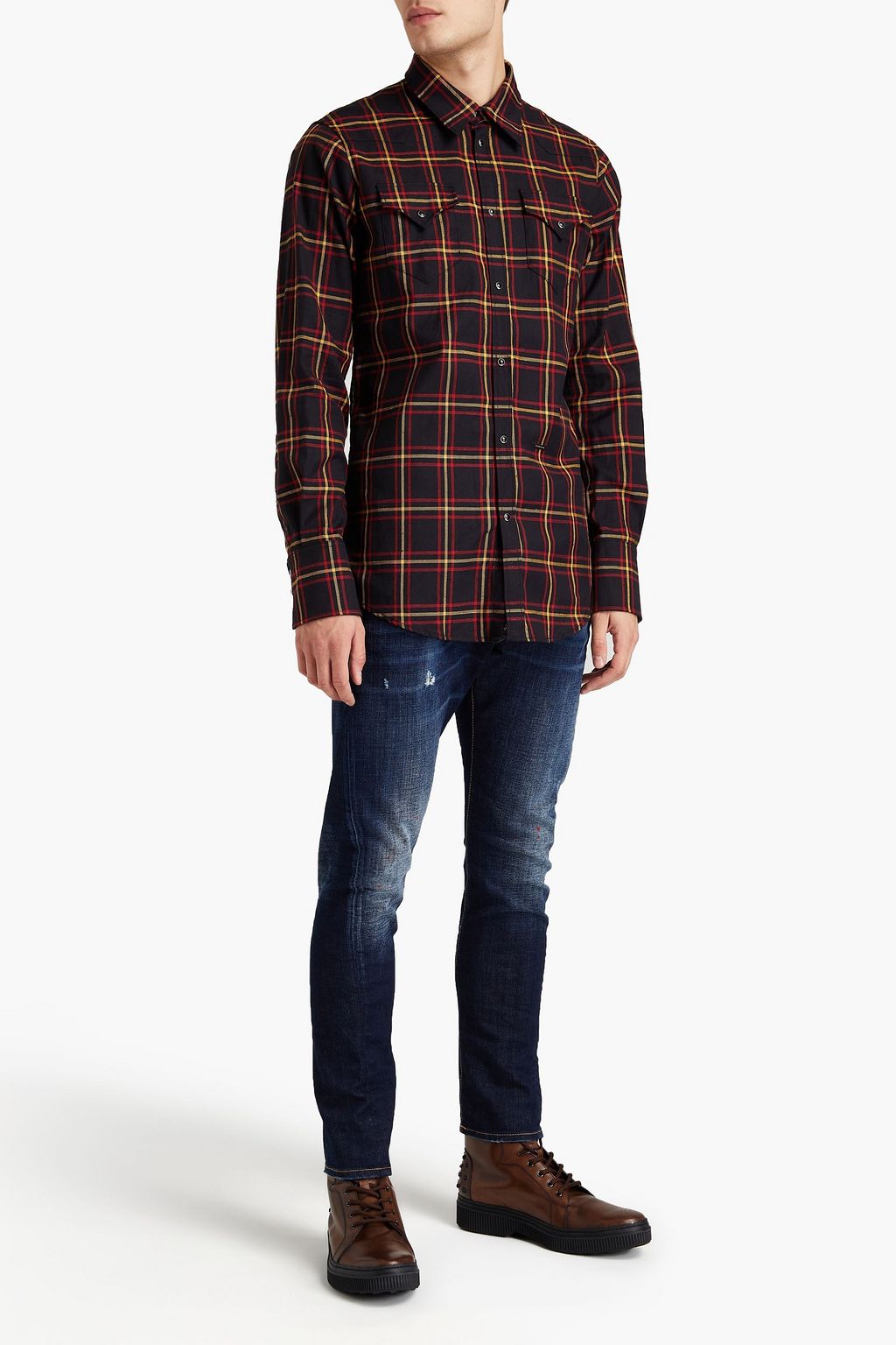 DSQUARED2 Slim-fit logo-appliquéd checked cotton-twill shirt