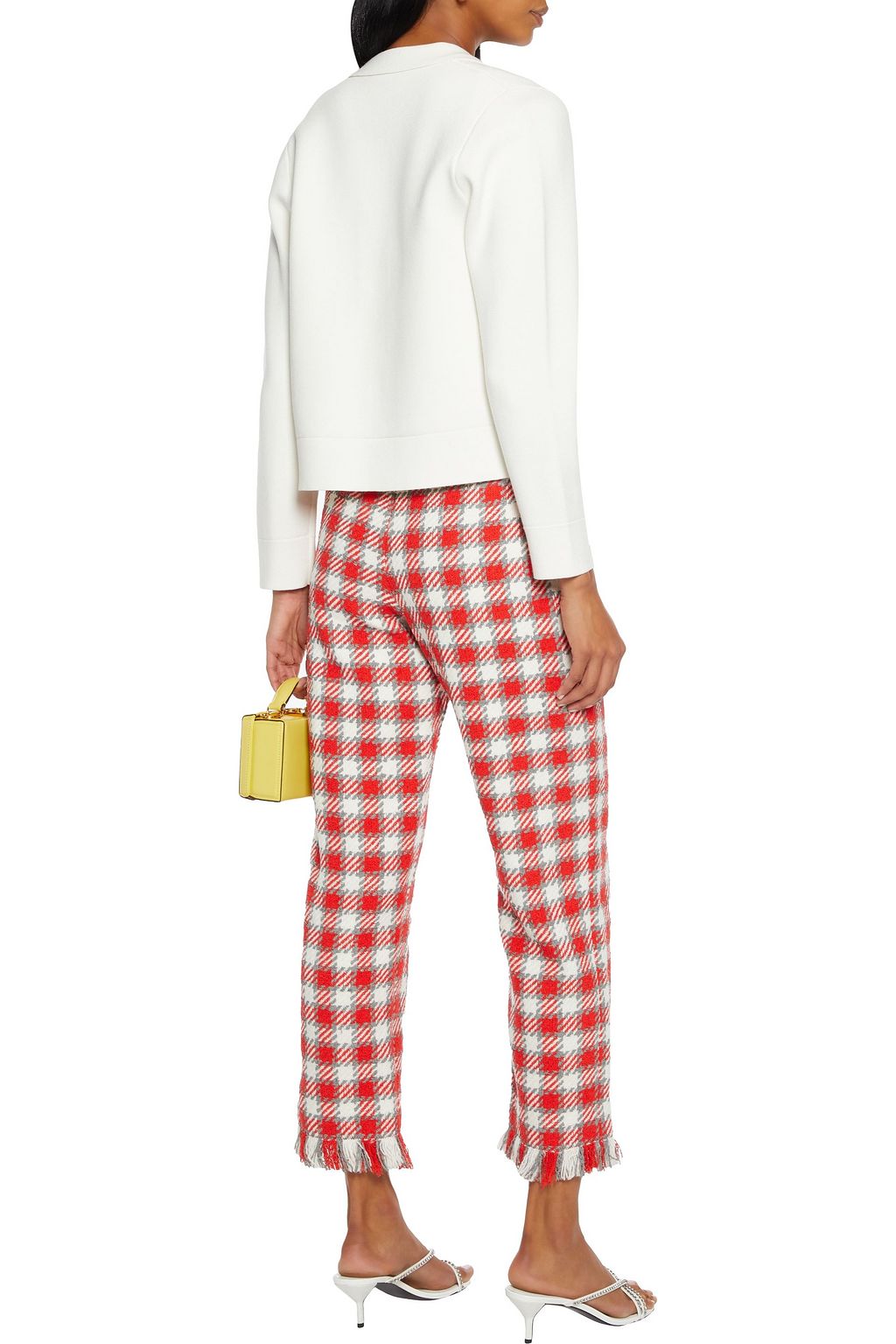 OSCAR DE LA RENTA Frayed gingham tweed straight-leg pants