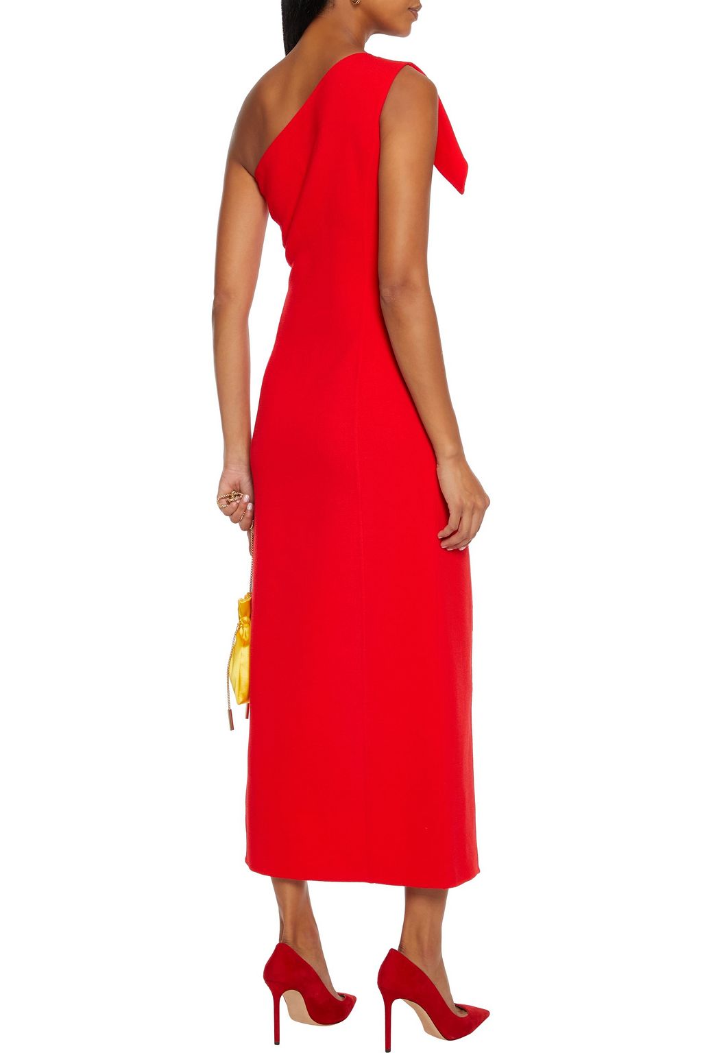 OSCAR DE LA RENTA One-shoulder wool-blend crepe midi dress