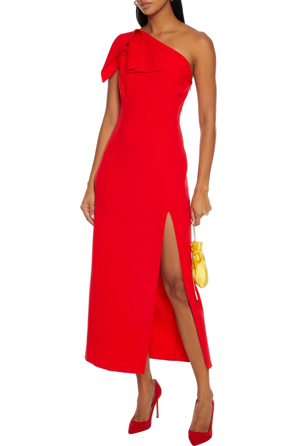 OSCAR DE LA RENTA One-shoulder wool-blend crepe midi dress
