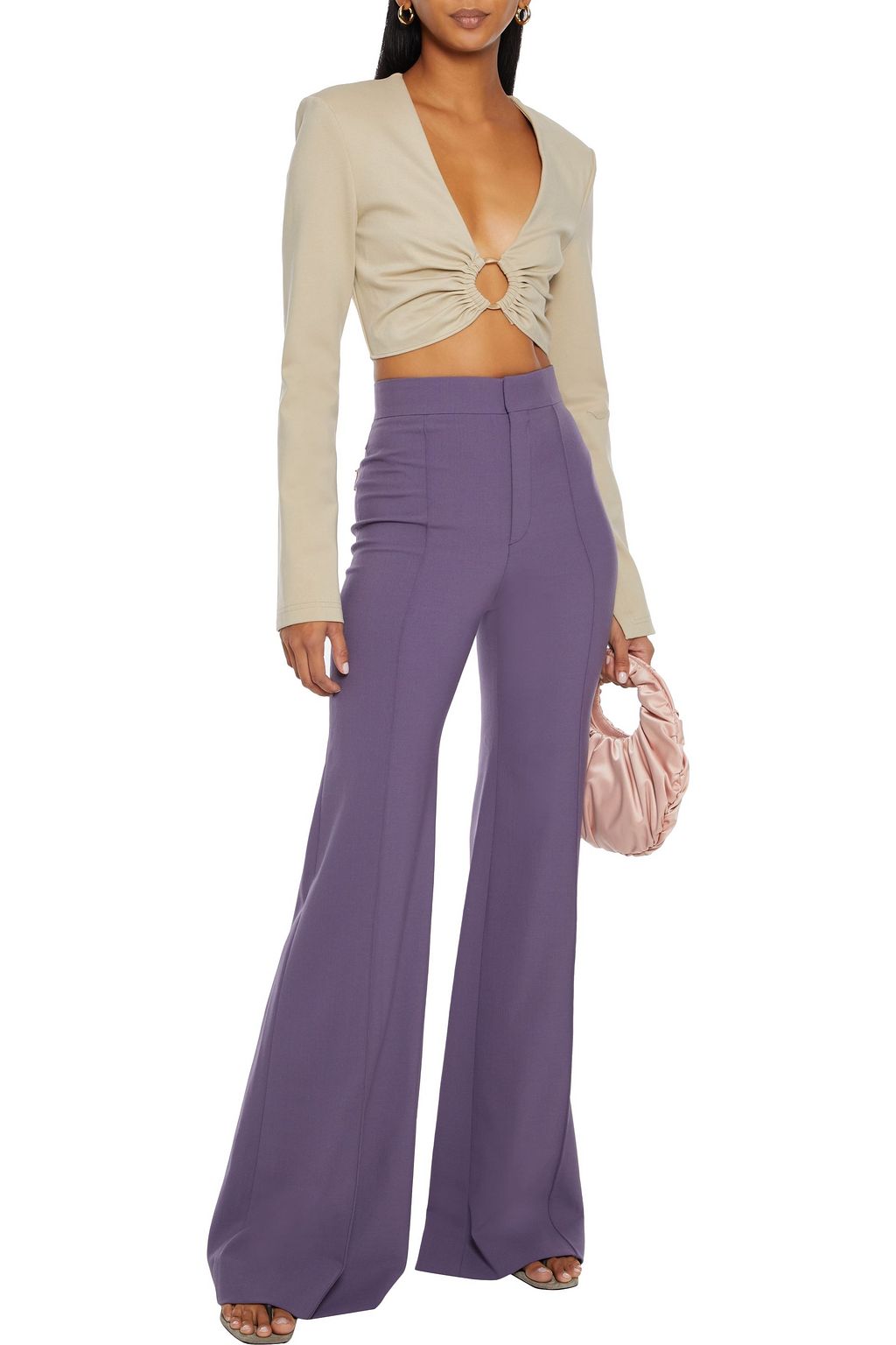 NICHOLAS Cropped ring-embellished ponte top