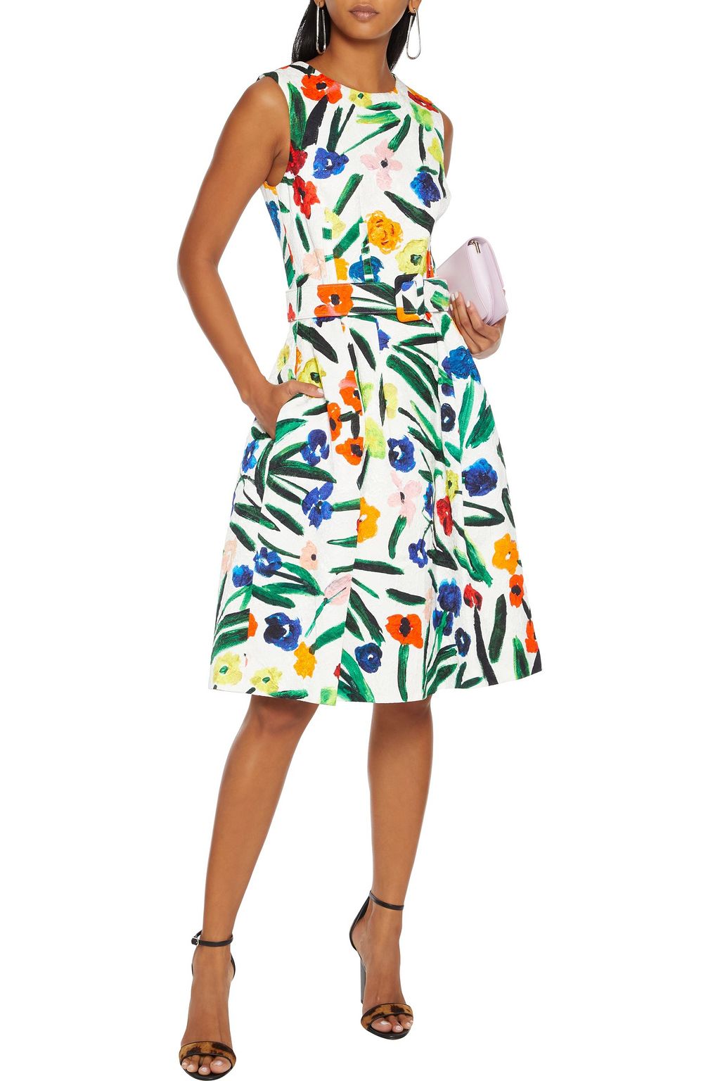 OSCAR DE LA RENTA Floral-print silk and cotton-blend cloqué dress