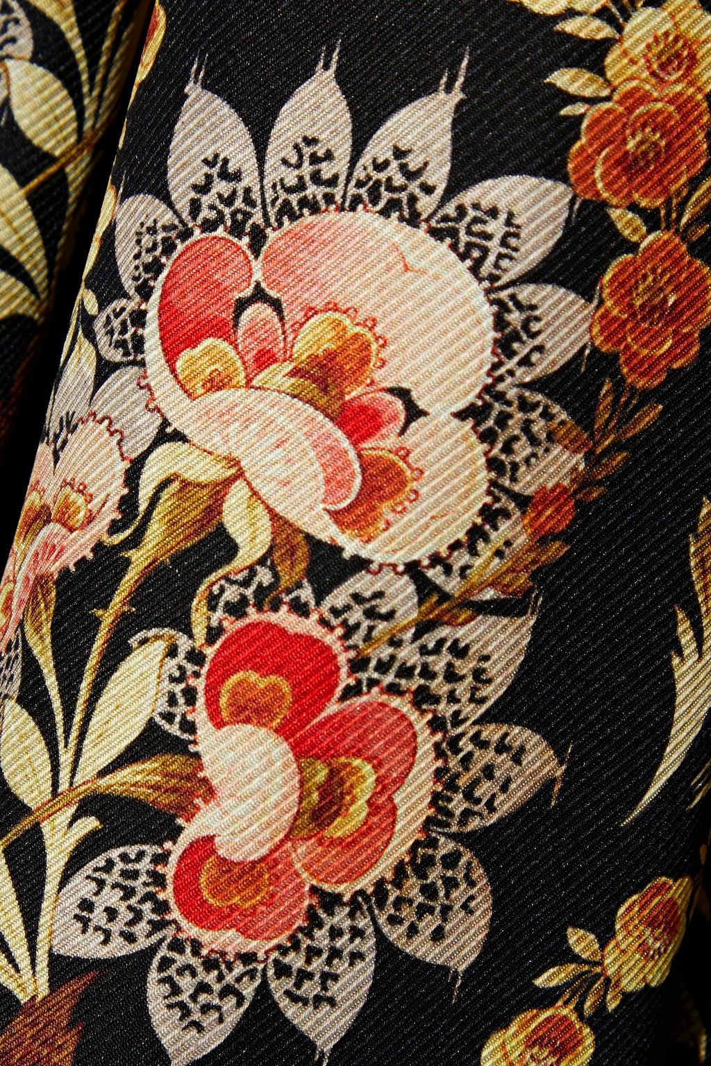 OSCAR DE LA RENTA Belted pleated floral-print silk-twill midi dress
