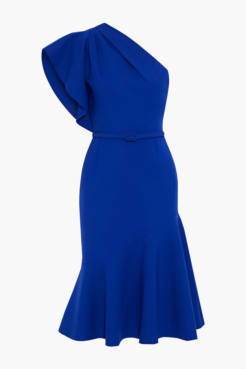 Royal blue One-shoulder belted wool ...