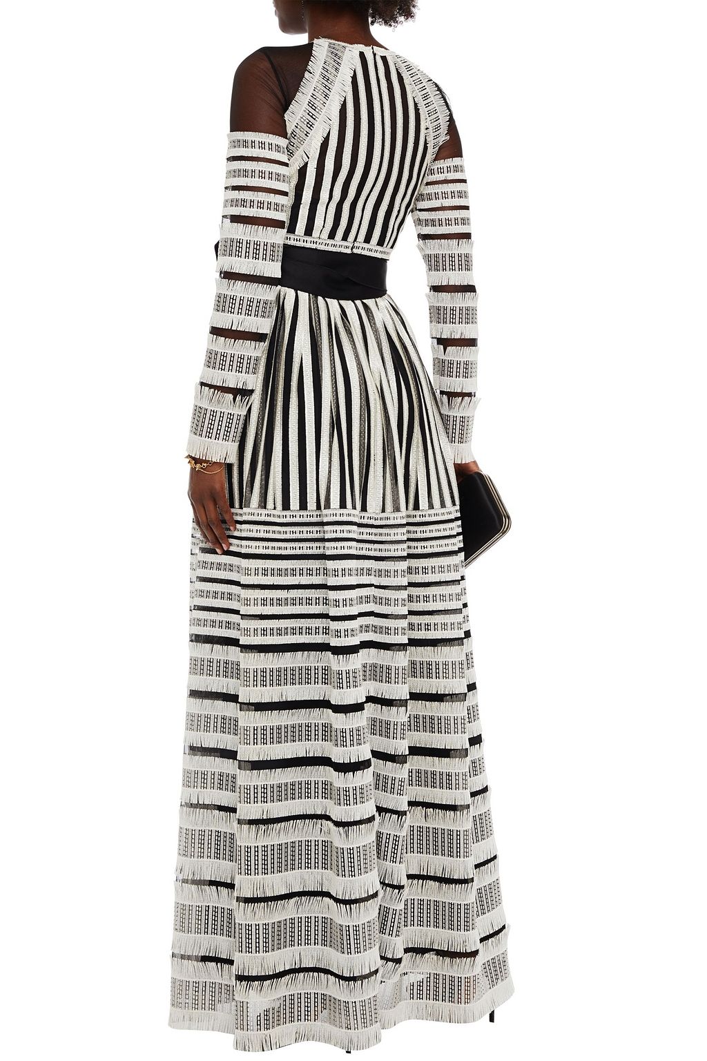 AMANDA WAKELEY Belted fringed embroidered tulle gown
