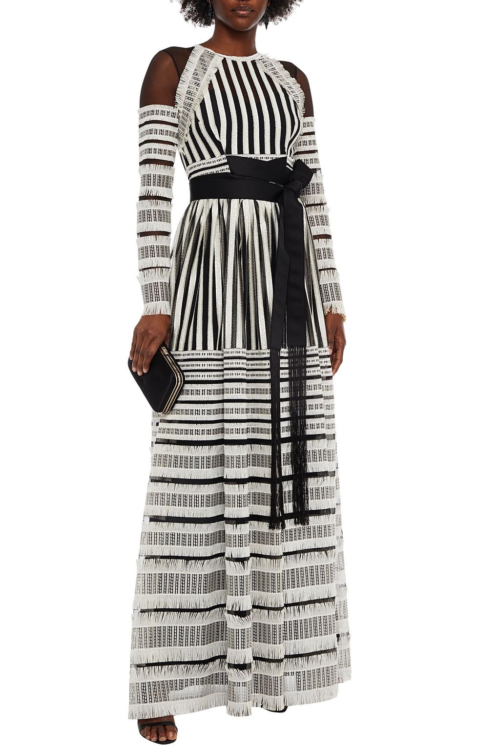 AMANDA WAKELEY Belted fringed embroidered tulle gown