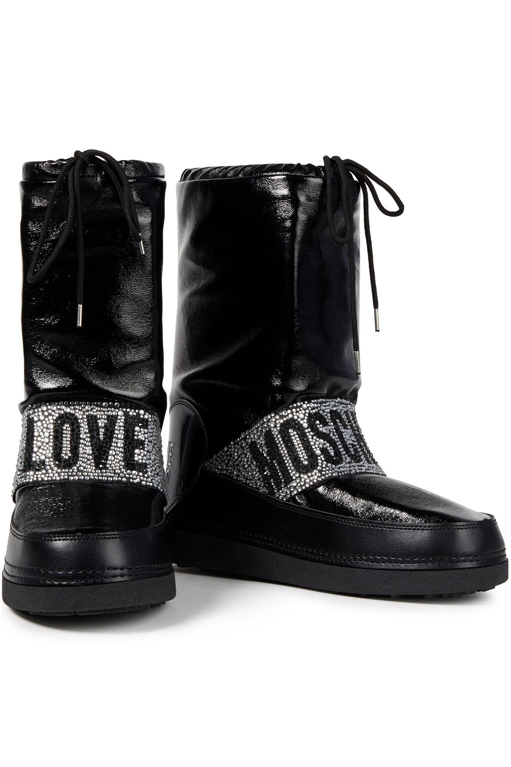 LOVE MOSCHINO Crystal-embellished faux leather snow boots
