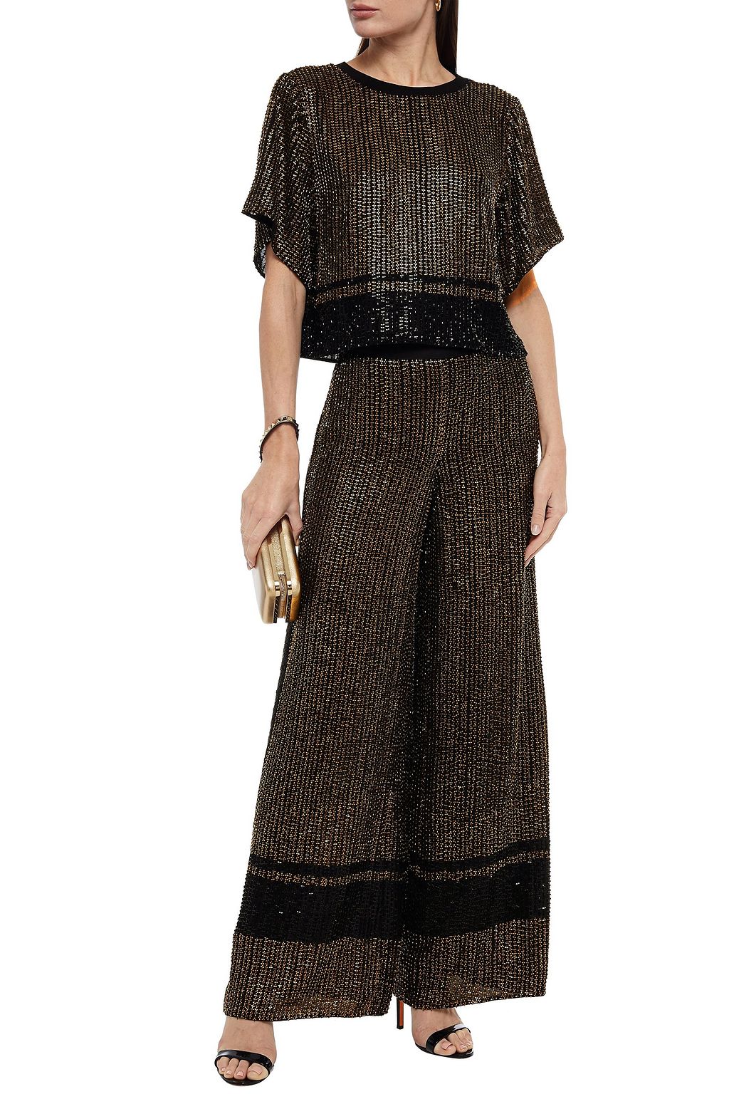 AMANDA WAKELEY Embellished crepe wide-leg pants