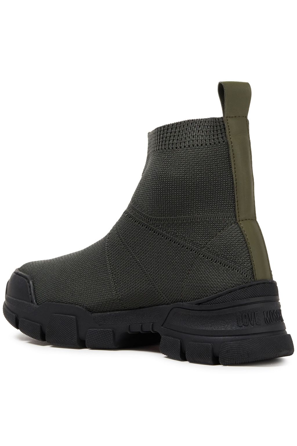 LOVE MOSCHINO Faux leather-trimmed stretch-knit sock boots