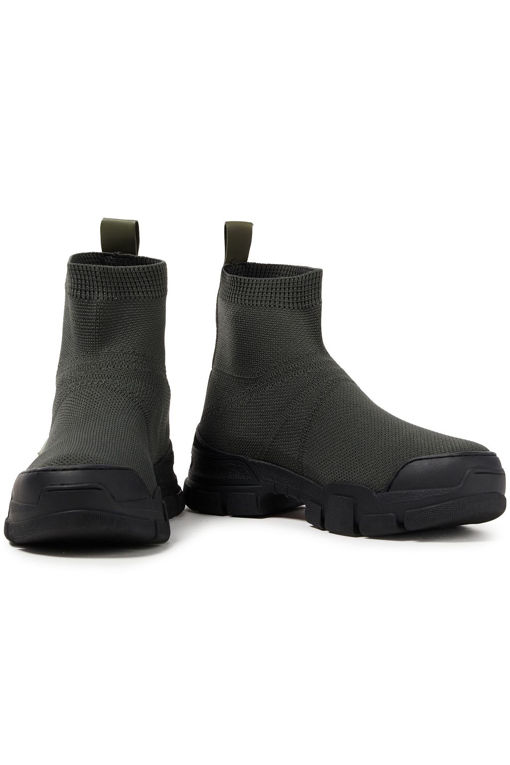 LOVE MOSCHINO Faux leather-trimmed stretch-knit sock boots