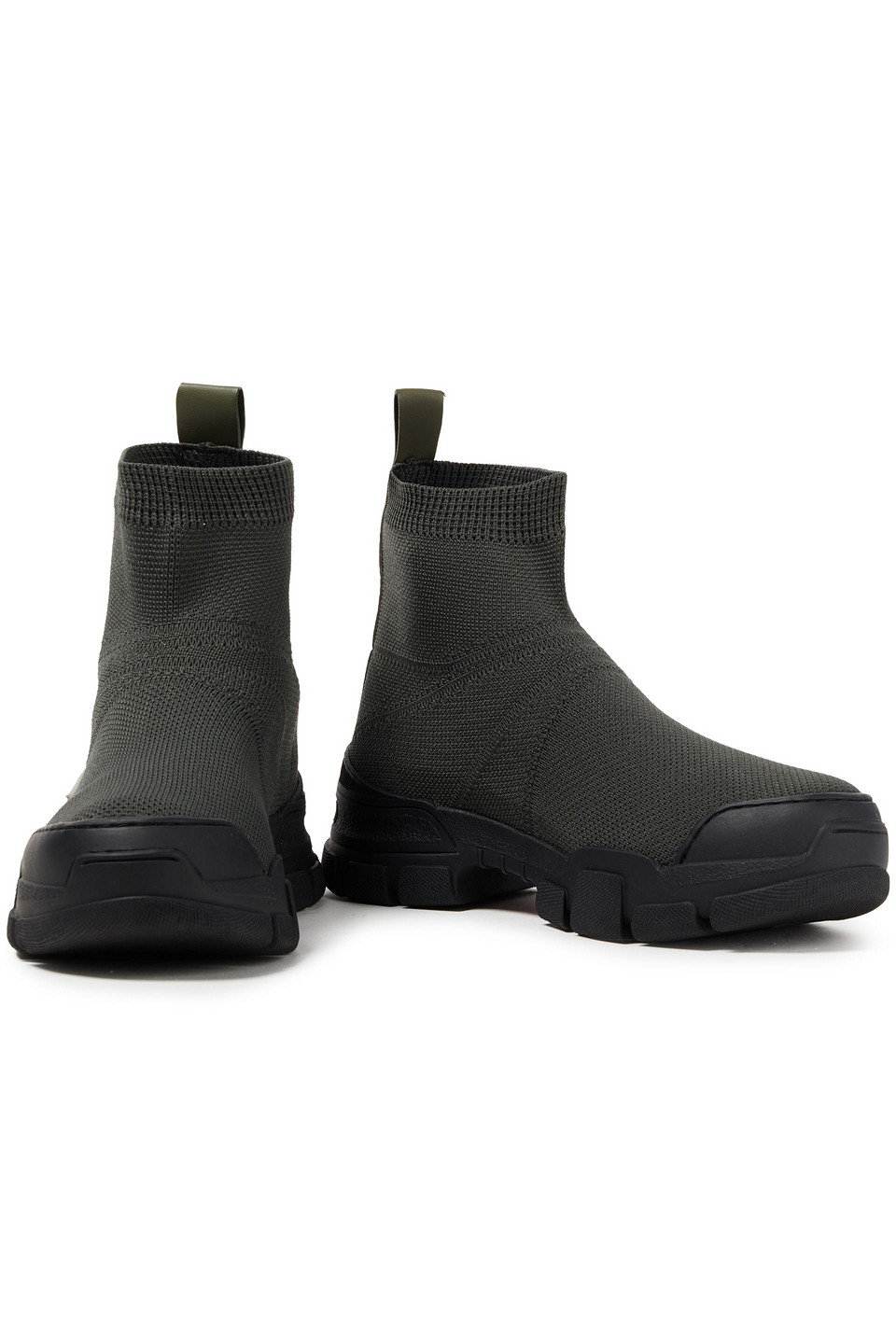 Love Moschino Faux Leather-trimmed Stretch-knit Sock Boots In Black