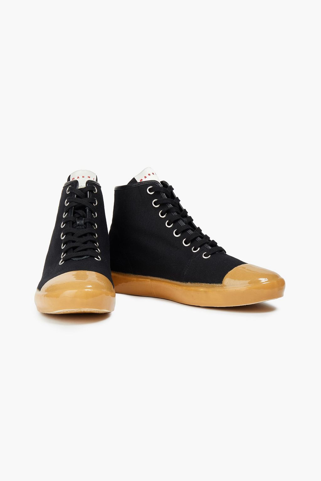 MARNI Leather-trimmed cotton-canvas high-top sneakers