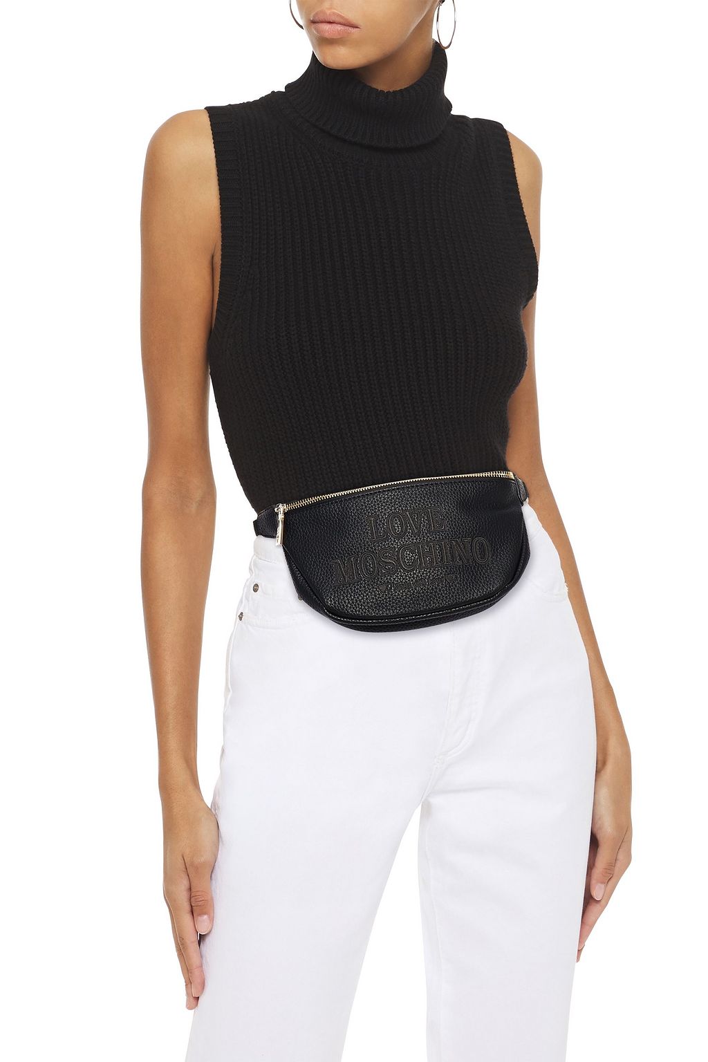 LOVE MOSCHINO Embroidered faux textured-leather belt bag
